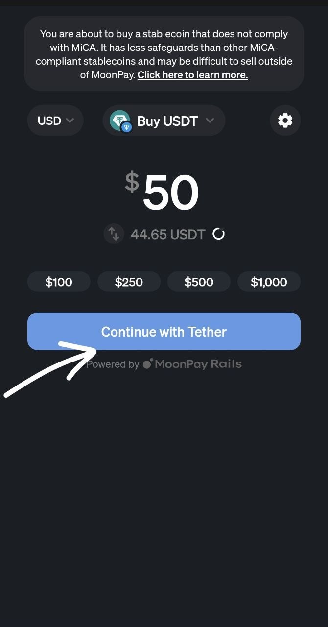 Enter amount and continue